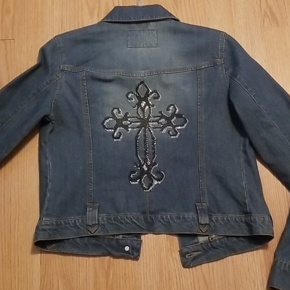 Ladies small custom cross Western denim jacket